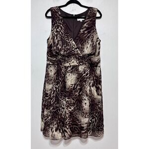 Y2K Glam Leopard Cocktail Dress 16W Mob Wife Quiet Luxury ‎ Classic Elegance